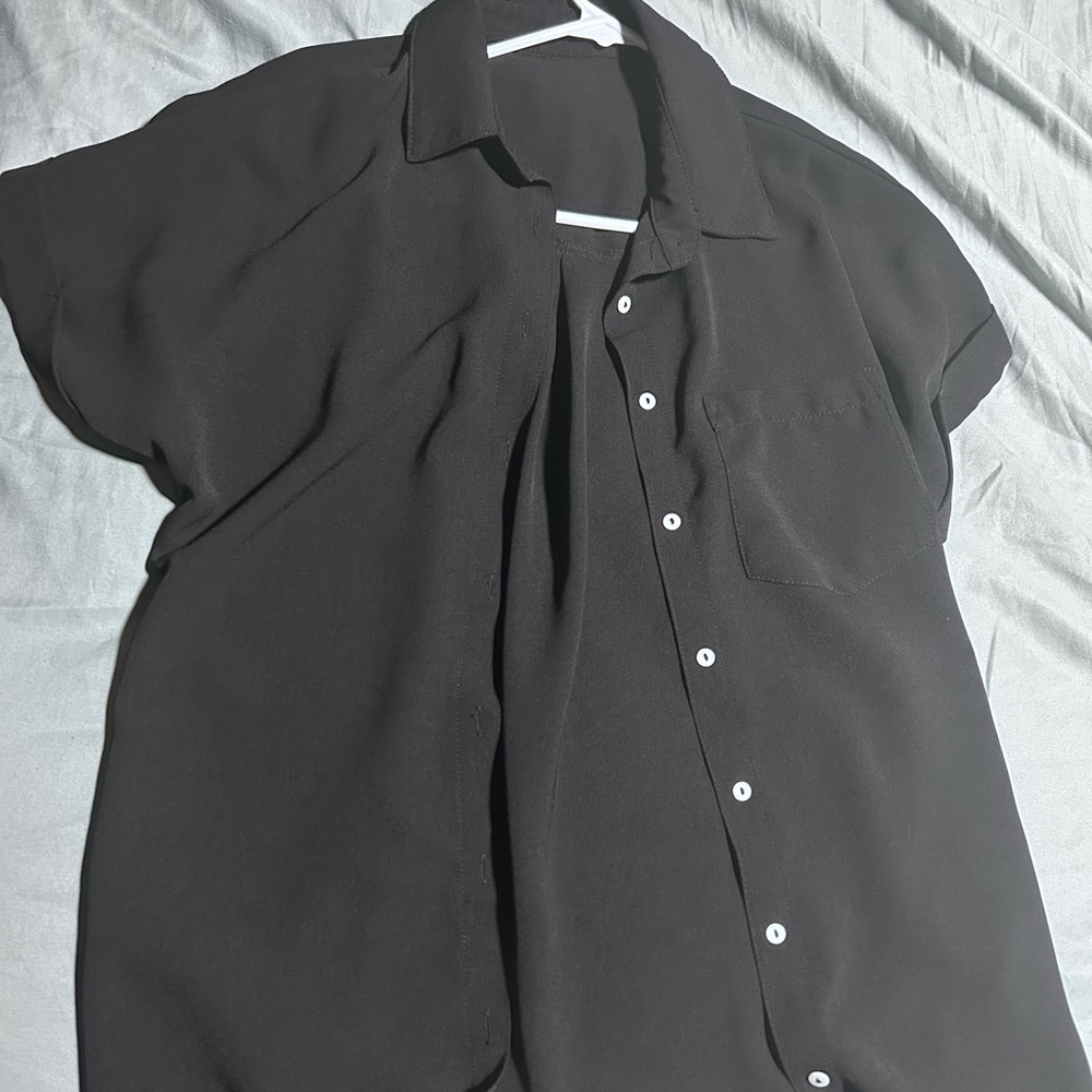 Target Black Short-Sleeve Button Front Blouse